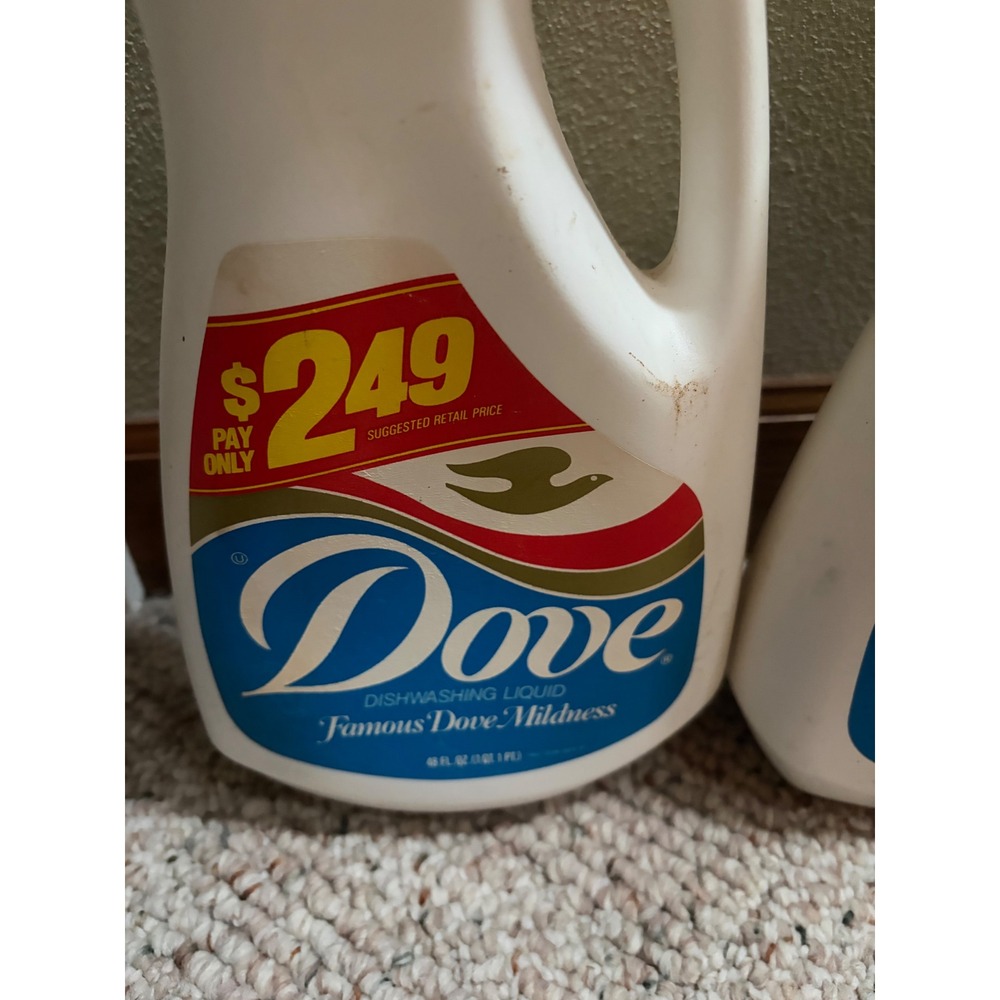 Vintage Dove Dishwashing Liquid Bottles Lot of 2 48oz Famous Dove Mildness Prop - Picture 2 of 8